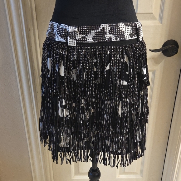 Black and White Cow Print Fringe Skirt NWT - Picture 8 of 16